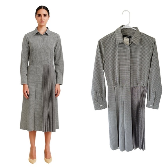 Weekend Max Mara  Checkered Pattern Wool Pleated Dress - Picture 1 of 8